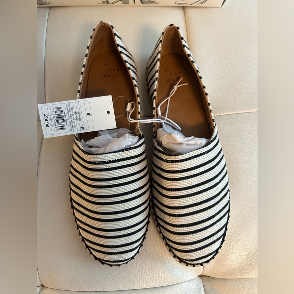 Womens Espadrilles Flats Slip On Andi A New Day Cream Striped Size 8.5